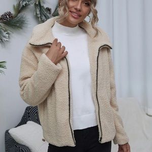 NWT Teddy Zip Up Coat in Biege